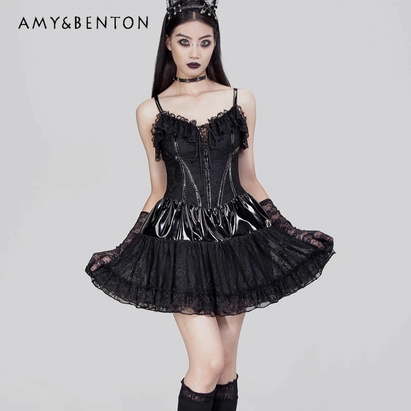 Gothic Dark Sweet Cool Locomotive Women's Clothing New Punk Black Sexy Lace Splicing Hollow Out Sleeveless Sliing Dresses Ladies
Gothic Dark Sweet Cool Locomotive Women's Clothing New Punk Black Sexy Lace Splicing Hollow Out Sleeveless Sliing Dresses Ladies