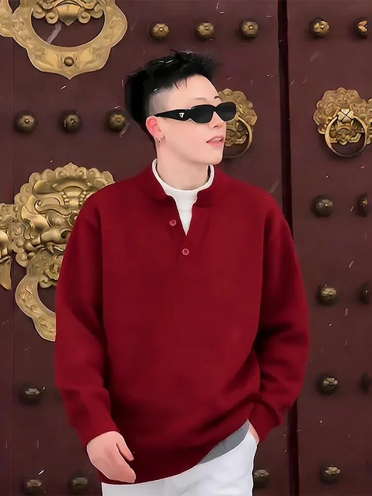 Red Henry Collar Knitted Sweater for Men Autumn Winter Faion Inner Wear Soft Cozy Base Layer irt Luy Year Two-Piece Look
Red Henry Collar Knitted Sweater for Men Autumn Winter Faion Inner Wear Soft Cozy Base Layer irt Luy Year Two-Piece Look