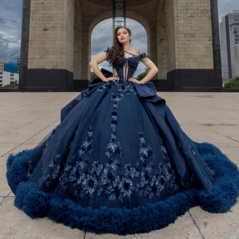 Navy Blue Shiny Quinceanera Dresses Ball Gown Off The Shoulder Applique Flower Beads Bow Tiered Tull Party Birthday Sweet 16
Navy Blue Shiny Quinceanera Dresses Ball Gown Off The Shoulder Applique Flower Beads Bow Tiered Tull Party Birthday Sweet 16