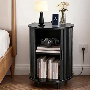 Round End Table with Storage & Charging Station, luted Accent Side Table with Sliding Door & Adjustable Shel, -Century Nightstan
Round End Table with Storage & Charging Station, luted Accent Side Table with Sliding Door & Adjustable Shel, -Century Nightstan
