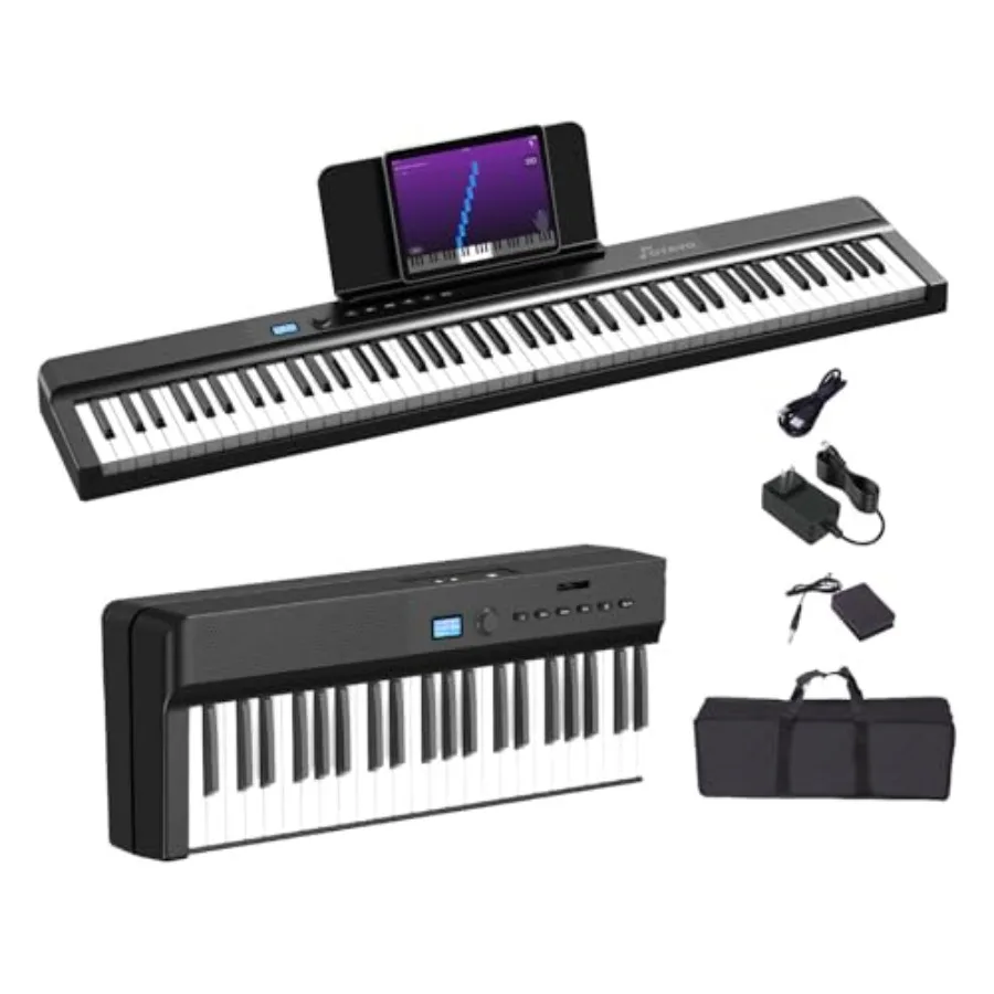 Beginner piano gift: 88-key semi-weighted folding keyboard with MIDI/Bluetooth, black finish, portable design with sustain peda
Beginner piano gift: 88-key semi-weighted folding keyboard with MIDI/Bluetooth, black finish, portable design with sustain peda