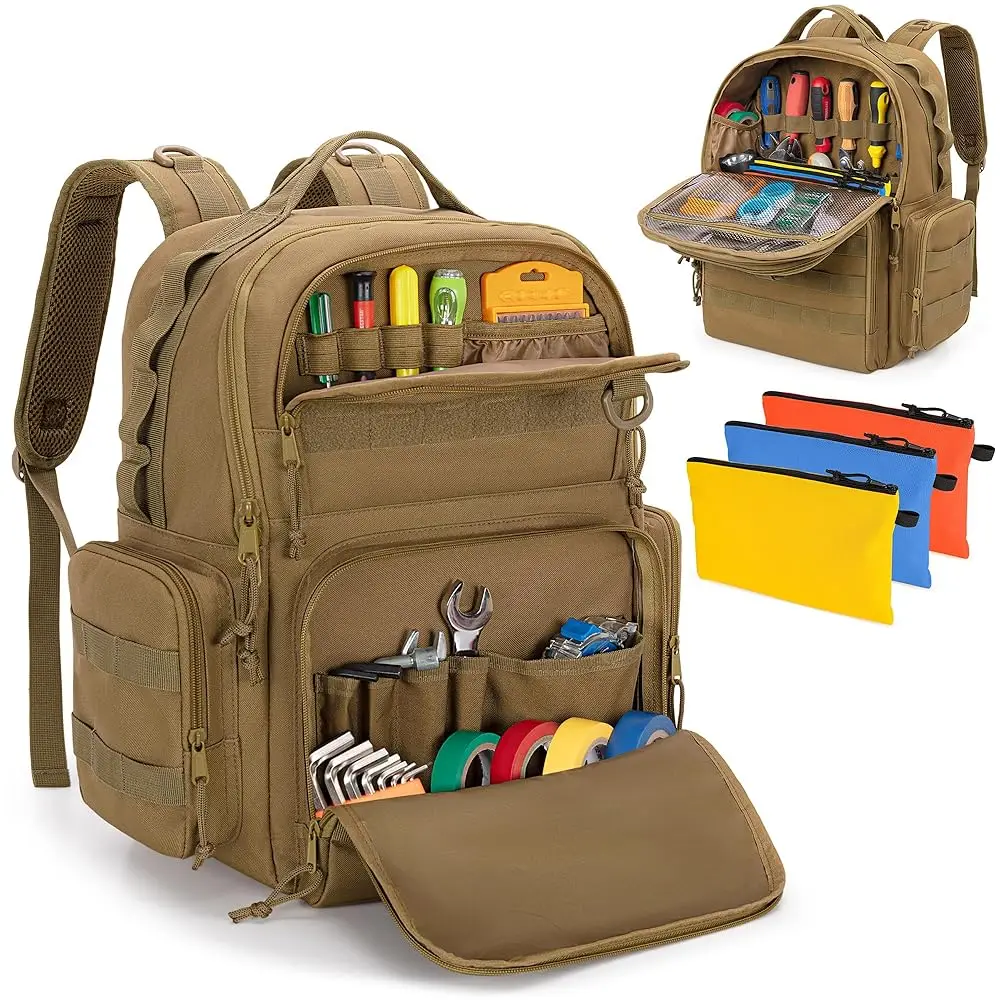 Tool Bag Backpa For Men With 3 Tool Pouches, Heavy-Duty Tool Storage Organizer Bag With Padded Shoulder & Waist Support,
Tool Bag Backpa For Men With 3 Tool Pouches, Heavy-Duty Tool Storage Organizer Bag With Padded Shoulder & Waist Support,