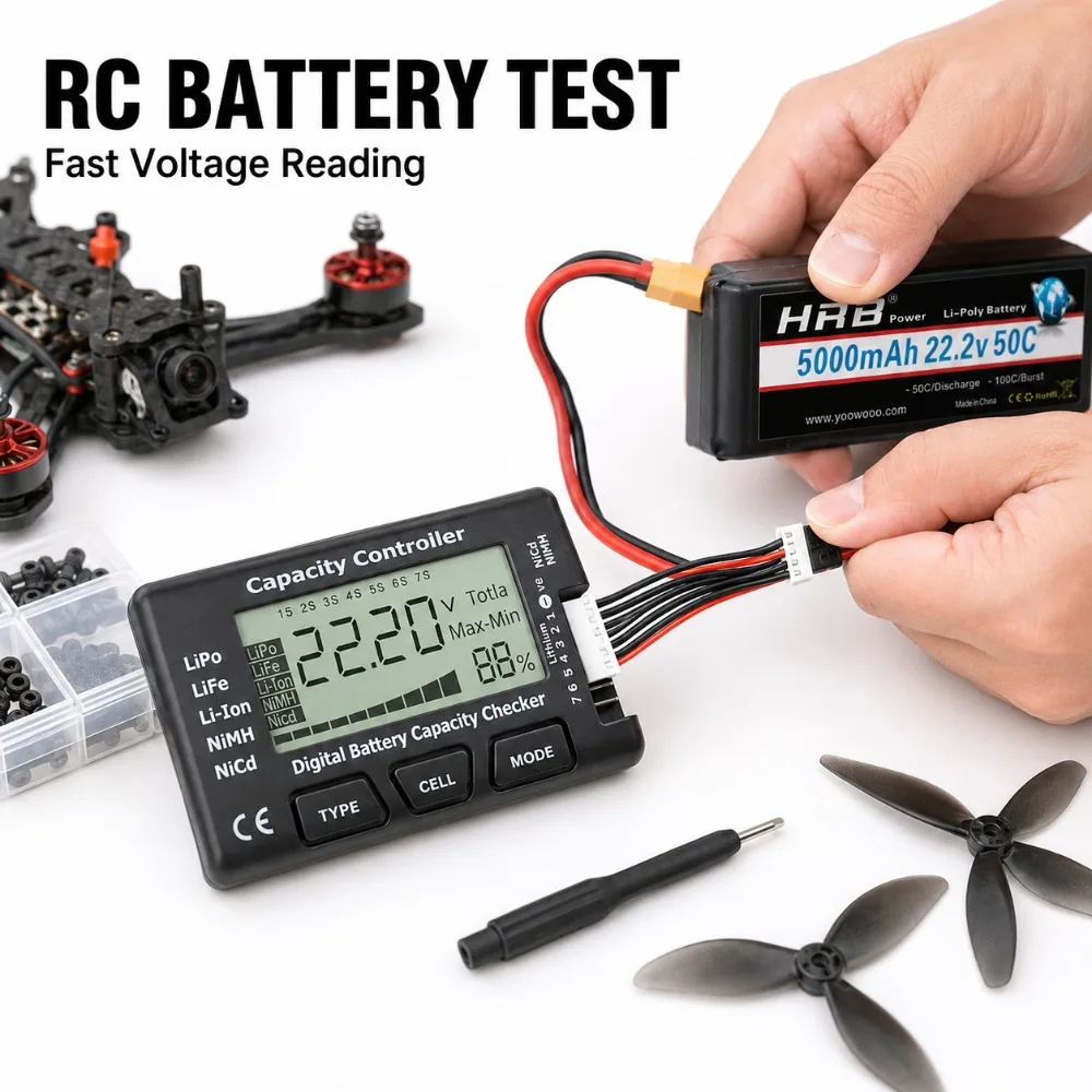 Battery Capacity Checker Digital RC Voltage Tester Cell Meter for LiPo LiFe Li Ion NiMH NiCd Rechargeable Pack
Battery Capacity Checker Digital RC Voltage Tester Cell Meter for LiPo LiFe Li Ion NiMH NiCd Rechargeable Pack