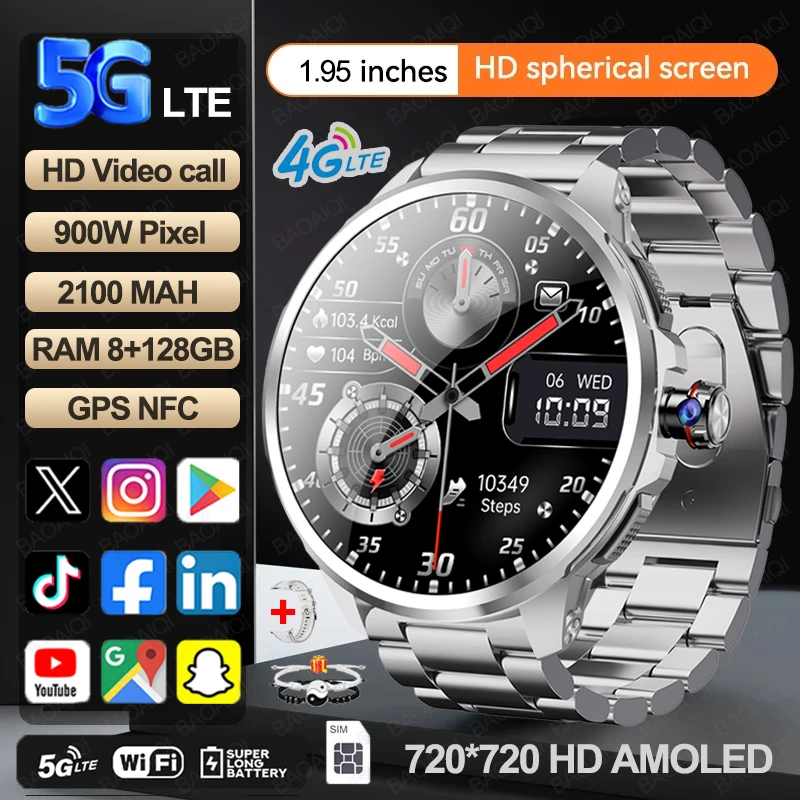5G/4G Full Network GPS WIFI Smart Watch Men 8GB+128GB RAM 1.95 inch AMOLED Screen 900W Camera Google APPS Smartwatch Android 9.0
5G/4G Full Network GPS WIFI Smart Watch Men 8GB+128GB RAM 1.95 inch AMOLED Screen 900W Camera Google APPS Smartwatch Android 9.0