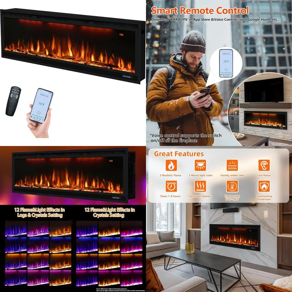 50 WiFi Electric Fireplace Insert, Wall-Mounted Heater with Realistic Logs & Crystals
50 WiFi Electric Fireplace Insert, Wall-Mounted Heater with Realistic Logs & Crystals