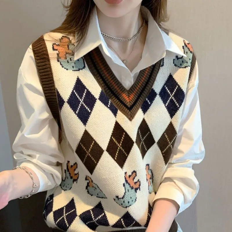 Women's Spring Autumn New Fashion V-neck Pullover Print Screw Thread Splice Casual Versatile Loose Sweater Knitted Tank Top
Women's Spring Autumn New Fashion V-neck Pullover Print Screw Thread Splice Casual Versatile Loose Sweater Knitted Tank Top