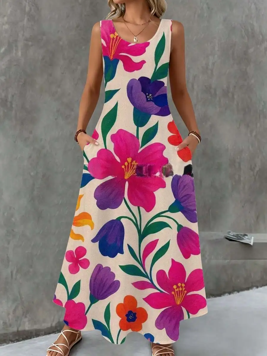 Floral Print Sleeveless Maxi Dress Cream Pink Purple Orange Summer Beach Vacation Women Fashion
Floral Print Sleeveless Maxi Dress Cream Pink Purple Orange Summer Beach Vacation Women Fashion
