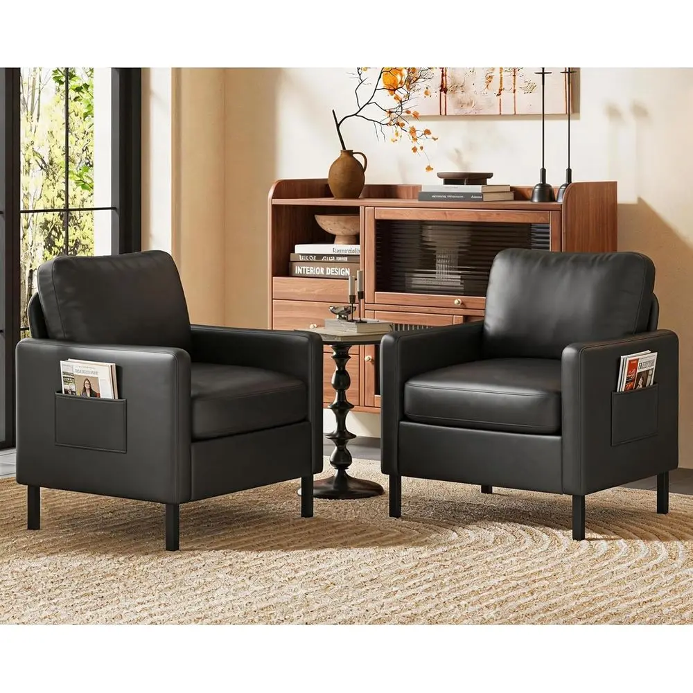 Pair of Modern Black Leather Accent Chairs with Arms, Plush Cushions, Ideal for Living or Waiting Rooms
Pair of Modern Black Leather Accent Chairs with Arms, Plush Cushions, Ideal for Living or Waiting Rooms