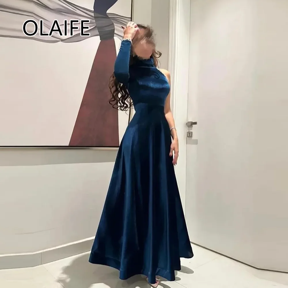 High Neck Velet One Shoulder Formal Bridesmaid Gowns A-line Flength Backelss Evening Gown with Beaded فساتين سهرة Cust
High Neck Velet One Shoulder Formal Bridesmaid Gowns A-line Flength Backelss Evening Gown with Beaded فساتين سهرة Cust