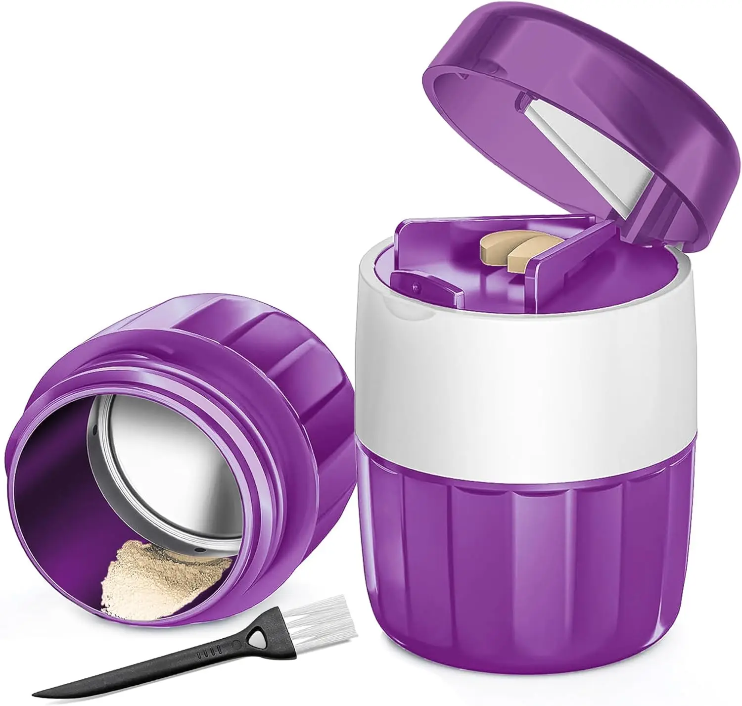 3-in-1 Pill Crusher Grinder with Cutter and Storage, Fine Powder, Brush Included, for Small or Large Pills (Purple)
3-in-1 Pill Crusher Grinder with Cutter and Storage, Fine Powder, Brush Included, for Small or Large Pills (Purple)