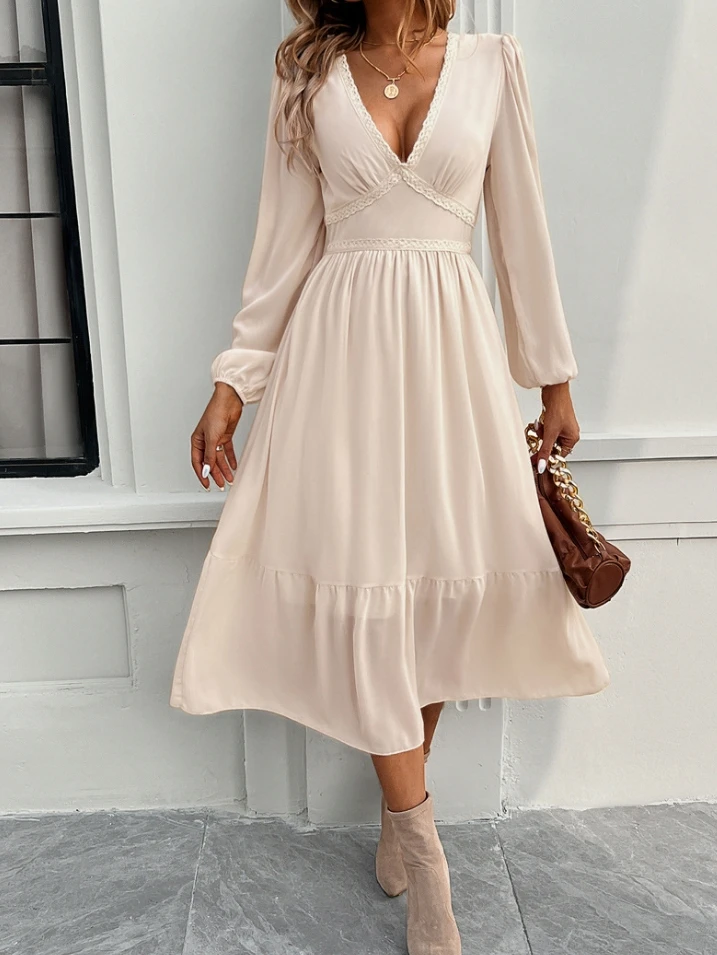 Elegant Party Dresses Woman Elegant Temperament Solid Color V-Neck Long Sleeved Long Dress High Waist Slim Fit A-Line Long Skirt
Elegant Party Dresses Woman Elegant Temperament Solid Color V-Neck Long Sleeved Long Dress High Waist Slim Fit A-Line Long Skirt