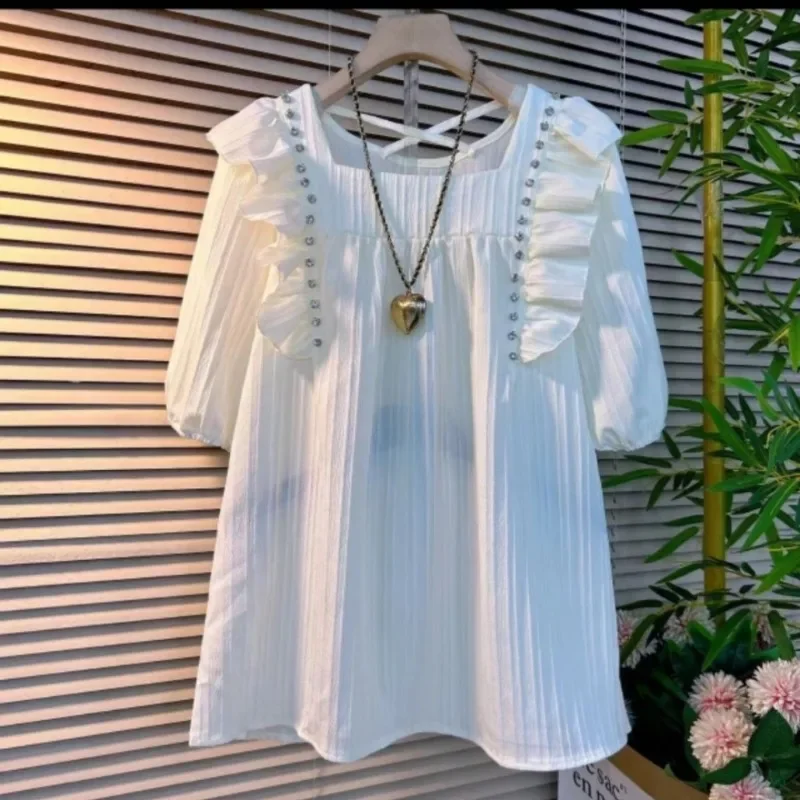 EBAIHUI Summer Square Neck New Women's Shirt Ruffle Edge Spliced Elegant Ladies Top Solid Color Loose Ladies Blouse
EBAIHUI Summer Square Neck New Women's Shirt Ruffle Edge Spliced Elegant Ladies Top Solid Color Loose Ladies Blouse