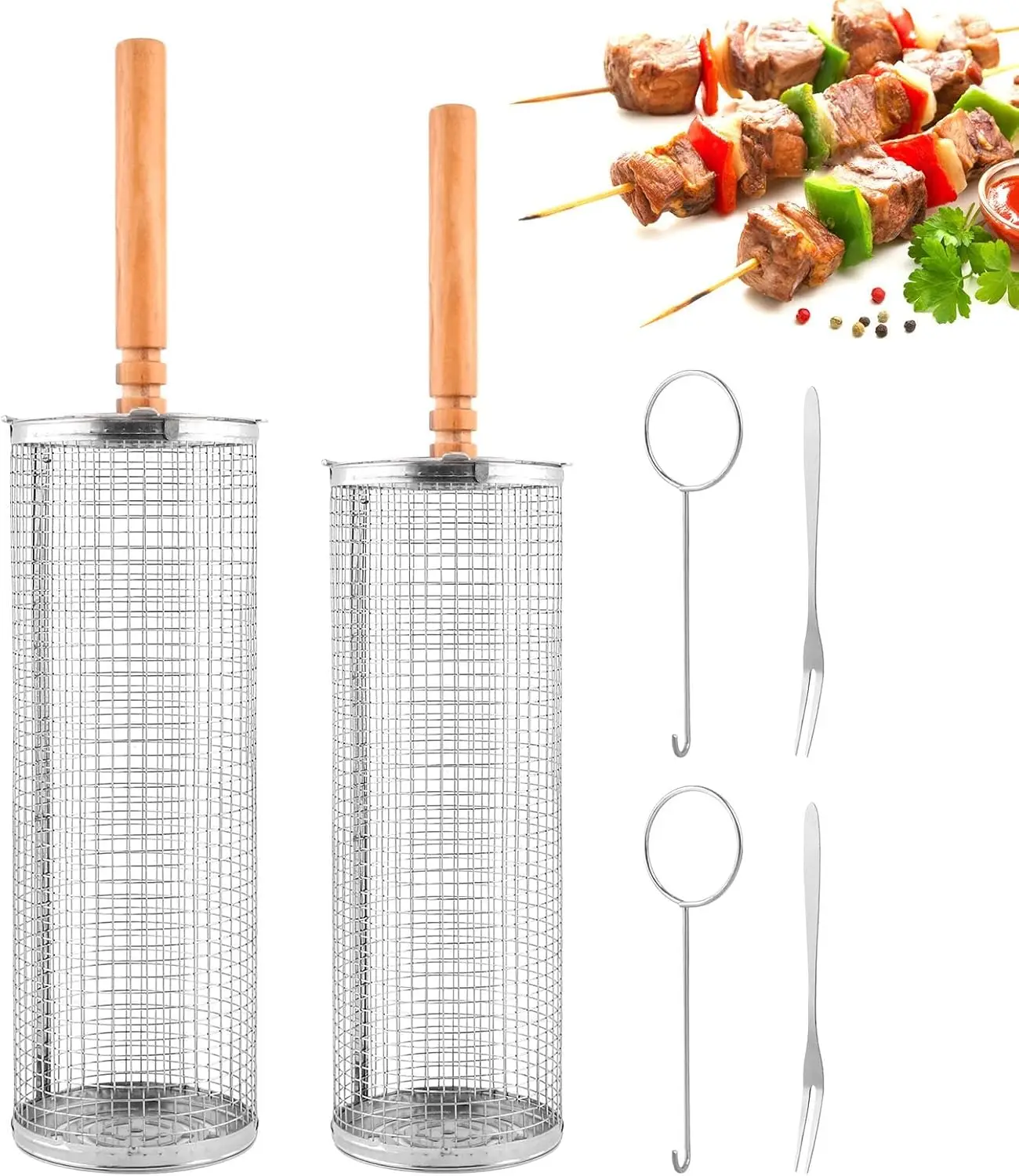 2 Pcs BBQ Grill Basket, Rolling Grilling Baskets for Outdoor Grill, Camping Picnic Cooking Tools for Vegetables Shrimp Chicken, Silver
2 Pcs BBQ Grill Basket, Rolling Grilling Baskets for Outdoor Grill, Camping Picnic Cooking Tools for Vegetables Shrimp Chicken, Silver