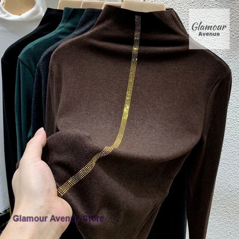 French-style fashion double-sided velvet bottoming shirt women's autumn and winter new thick warm half-high collar blouse 
French-style fashion double-sided velvet bottoming shirt women's autumn and winter new thick warm half-high collar blouse