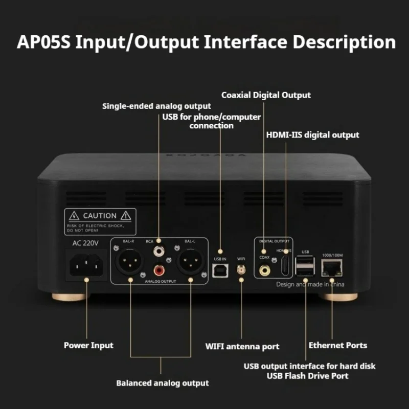 AP05S HiFi Music Player Based FPGA Audio System Lossless HiFi Audio Network Players Support DSD/NAS/Roon /DLNA/Air Play 220/110v