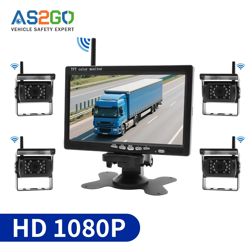 Wireless HD Rear View Camera with 7 Inch Monitor Night Vision Display for Truck Bus RV 12V-24V System Waterproof