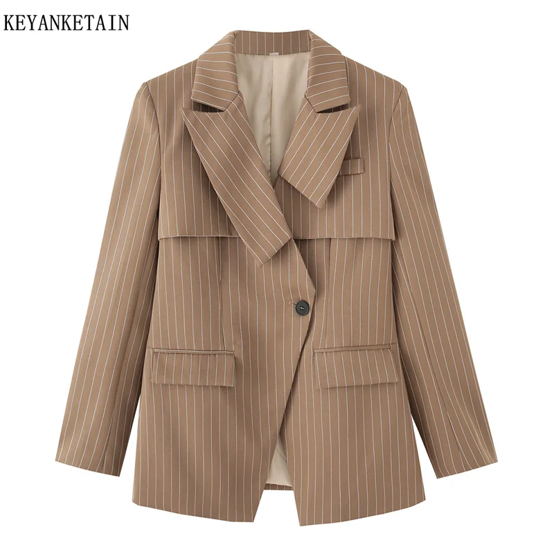 KEYANKETIAN Spring/Autumn New Women's Striped Suit Coat Office Lady Asymmetrical Patchwork One-Button Retro Outerwear Blazer
KEYANKETIAN Spring/Autumn New Women's Striped Suit Coat Office Lady Asymmetrical Patchwork One-Button Retro Outerwear Blazer