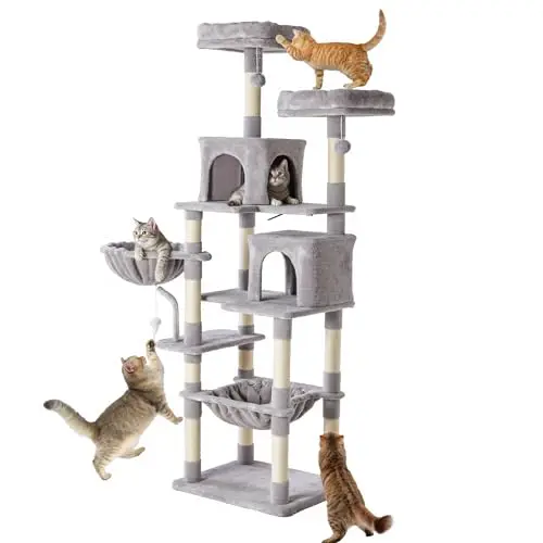 71-inch cat tree tower, large multi-story cat climbing tower, natural sisal grabber posts, extended platform, hammock
71-inch cat tree tower, large multi-story cat climbing tower, natural sisal grabber posts, extended platform, hammock