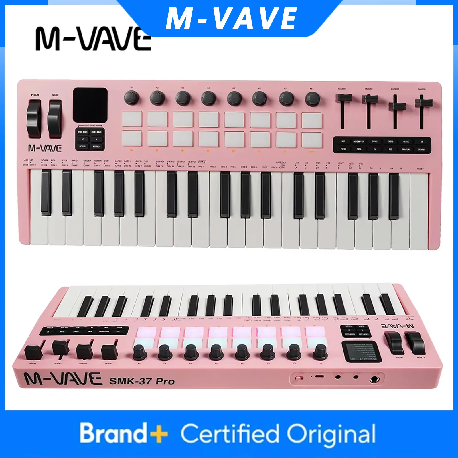 M-VAVE SMK-37 PRO 37-клавишная MIDI-клавиатура с беспроводным подключением к нескольким системам, 16 драм-пэдов, звуковой источник, цветная клавиатура
M-VAVE SMK-37 PRO 37-клавишная MIDI-клавиатура с беспроводным подключением к нескольким системам, 16 драм-пэдов, звуковой источник, цветная клавиатура