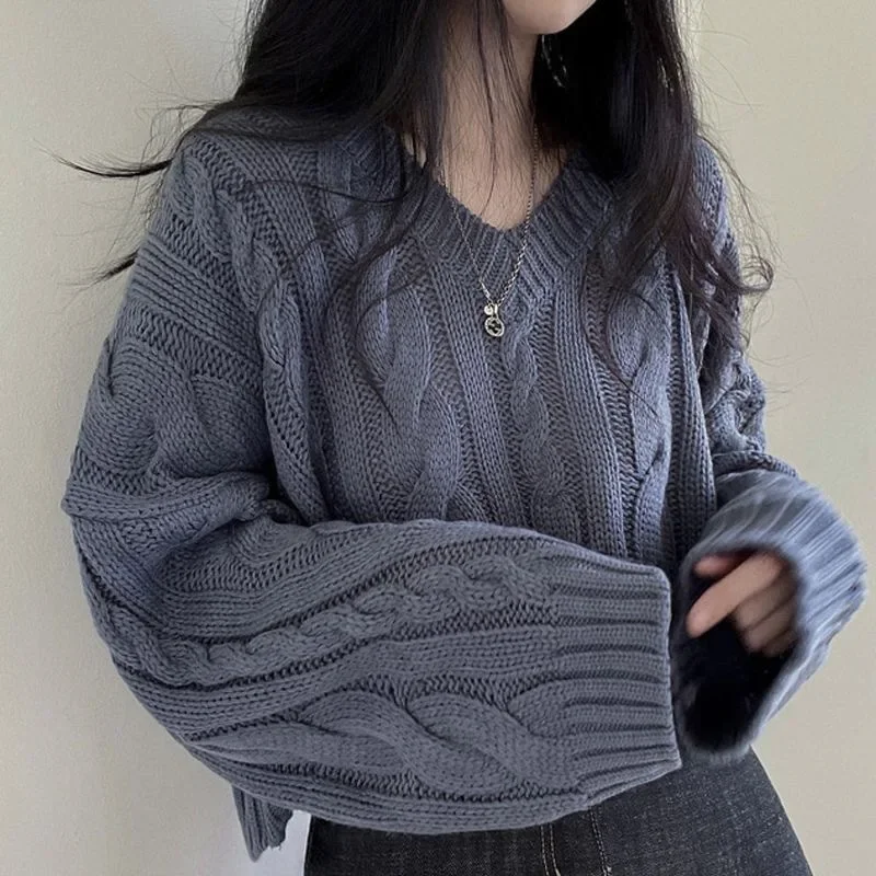 Fashion Korean Retro Fried Dough Twists Short Sweater Pullover Long Sleeve V-neck Knitted Casual Loose Solid Women's Tops 31045
Fashion Korean Retro Fried Dough Twists Short Sweater Pullover Long Sleeve V-neck Knitted Casual Loose Solid Women's Tops 31045