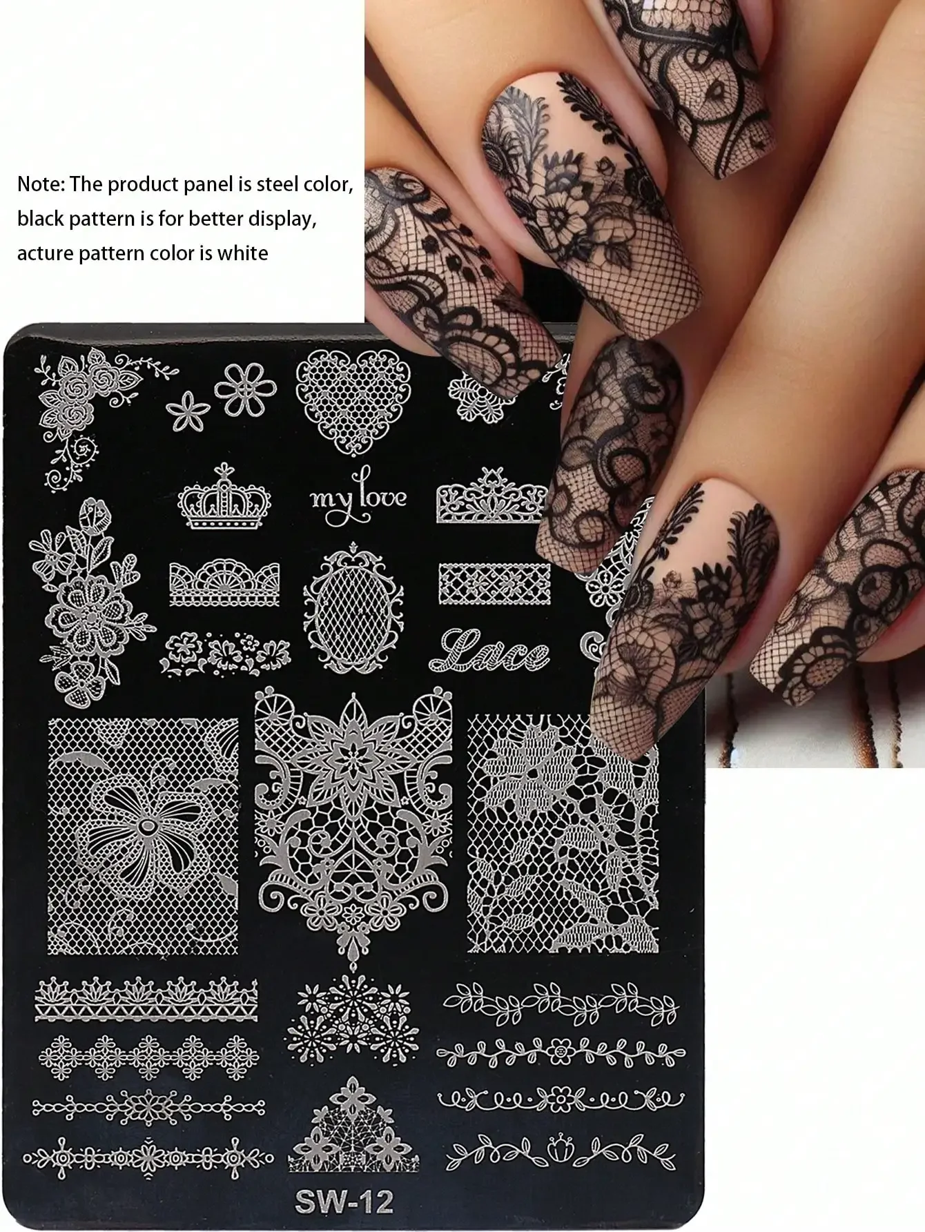 1pc Lace Flower Crown Nail Art Stamping Plate, Elegant Lace Flower Pattern Steel Nail Art Template, DIY Nail Art Stamping Template Nail Art Accessories Tool, Suitable For Nail Salons
1pc Lace Flower Crown Nail Art Stamping Plate, Elegant Lace Flower Pattern Steel Nail Art Template, DIY Nail Art Stamping Template Nail Art Accessories Tool, Suitable For Nail Salons