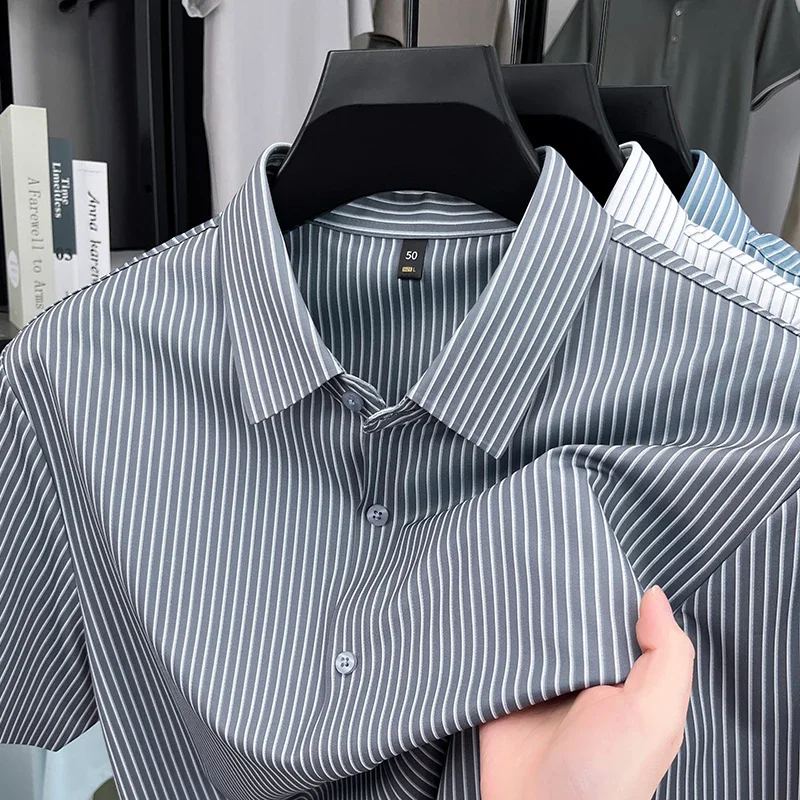 Ice-sensing Striped Short-sleeved Shirt Men's Markless Fabric 2025 Summer Thin Casual Business Mulberry Silk Half-sleeved
Ice-sensing Striped Short-sleeved Shirt Men's Markless Fabric 2025 Summer Thin Casual Business Mulberry Silk Half-sleeved