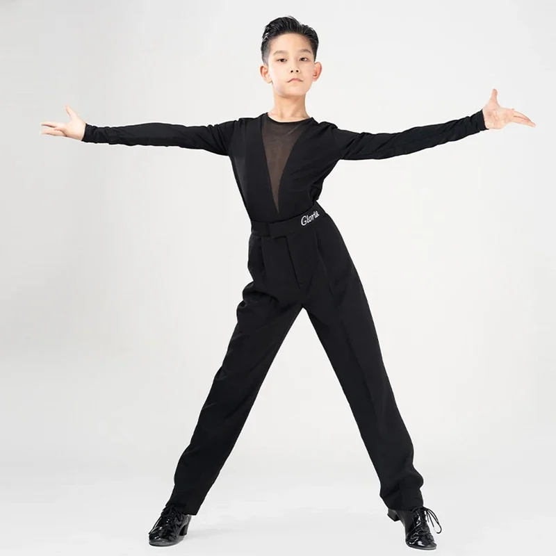 New Latin Dance Performance Costumes Boys V-Neck Mesh Tops Black Pants Suit Kid's Rumba Tango Dance Training Clothing
New Latin Dance Performance Costumes Boys V-Neck Mesh Tops Black Pants Suit Kid's Rumba Tango Dance Training Clothing