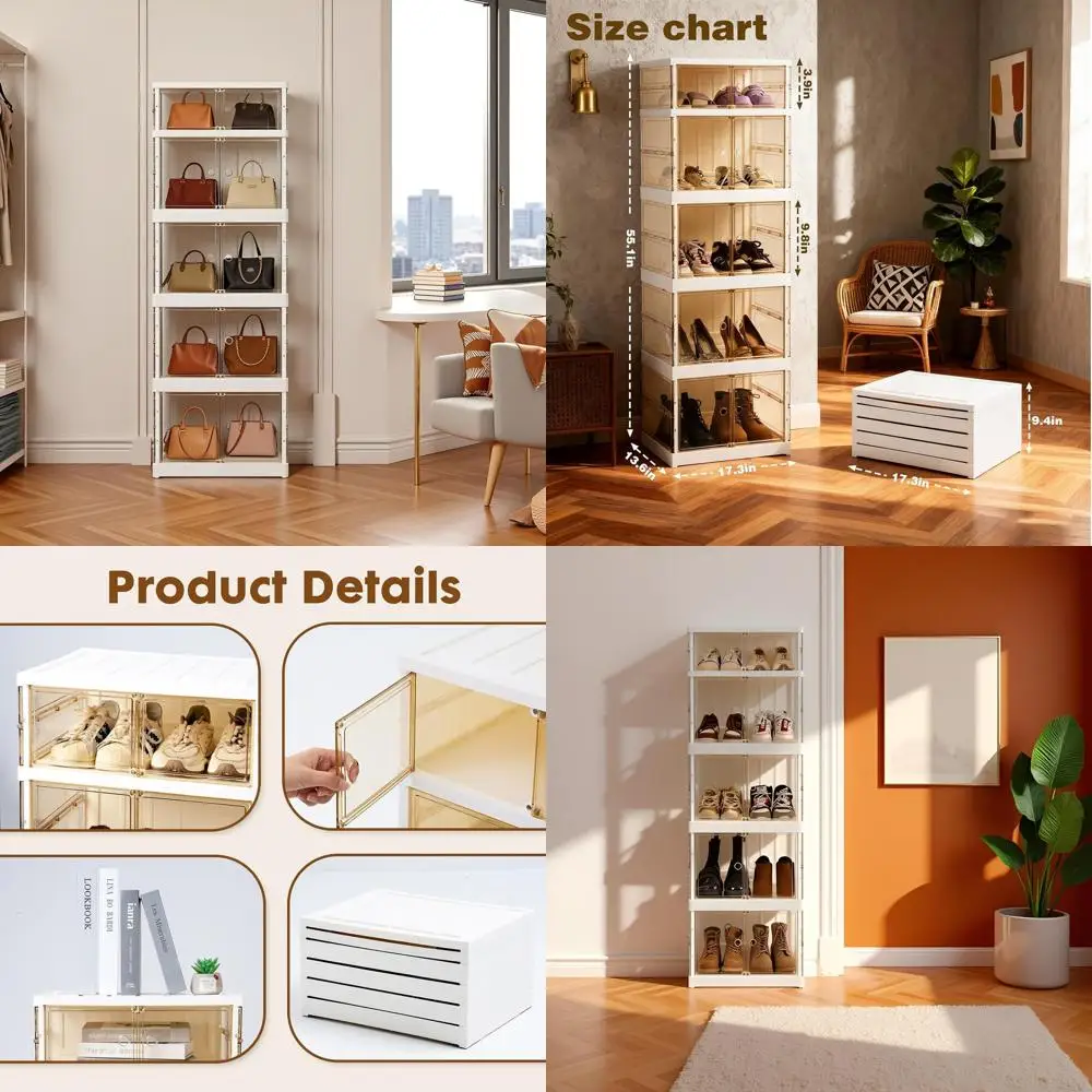 5-Tier Collapsible Plastic Storage Cabinet with Wheels, Dustproof, and Clear Magnetic Door for Shoes, Bags, Books, and Office
5-Tier Collapsible Plastic Storage Cabinet with Wheels, Dustproof, and Clear Magnetic Door for Shoes, Bags, Books, and Office