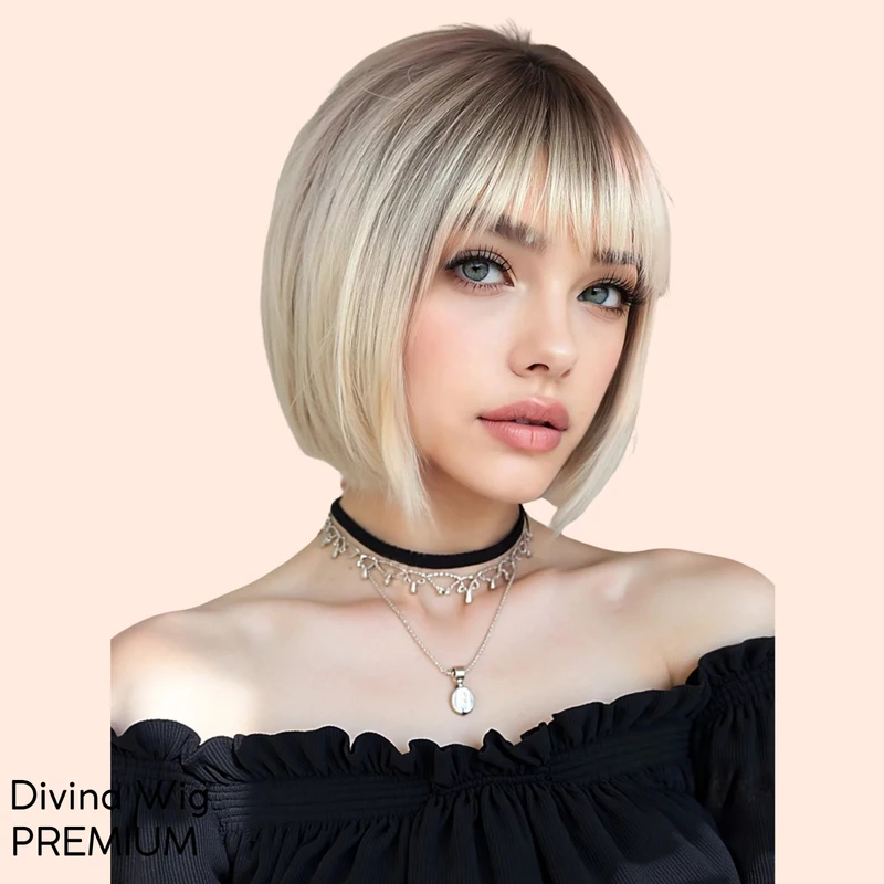 Platinum Blonde Bob Wig with Bangs Short Straight Ombre Synthetic Hair
Platinum Blonde Bob Wig with Bangs Short Straight Ombre Synthetic Hair