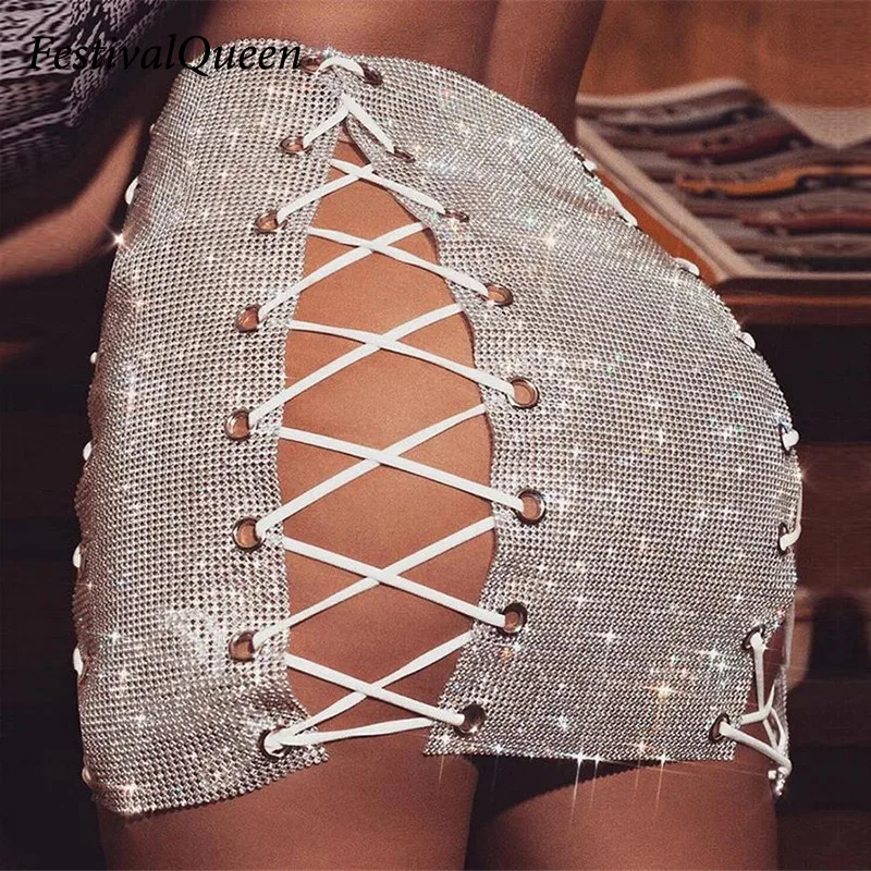 Shiny Rhinestone Bandage Mini Skirt Sexy Hollow Out See Through Metal Sequins Skirt For Women Nightclub Party Rave Skirt
Shiny Rhinestone Bandage Mini Skirt Sexy Hollow Out See Through Metal Sequins Skirt For Women Nightclub Party Rave Skirt
