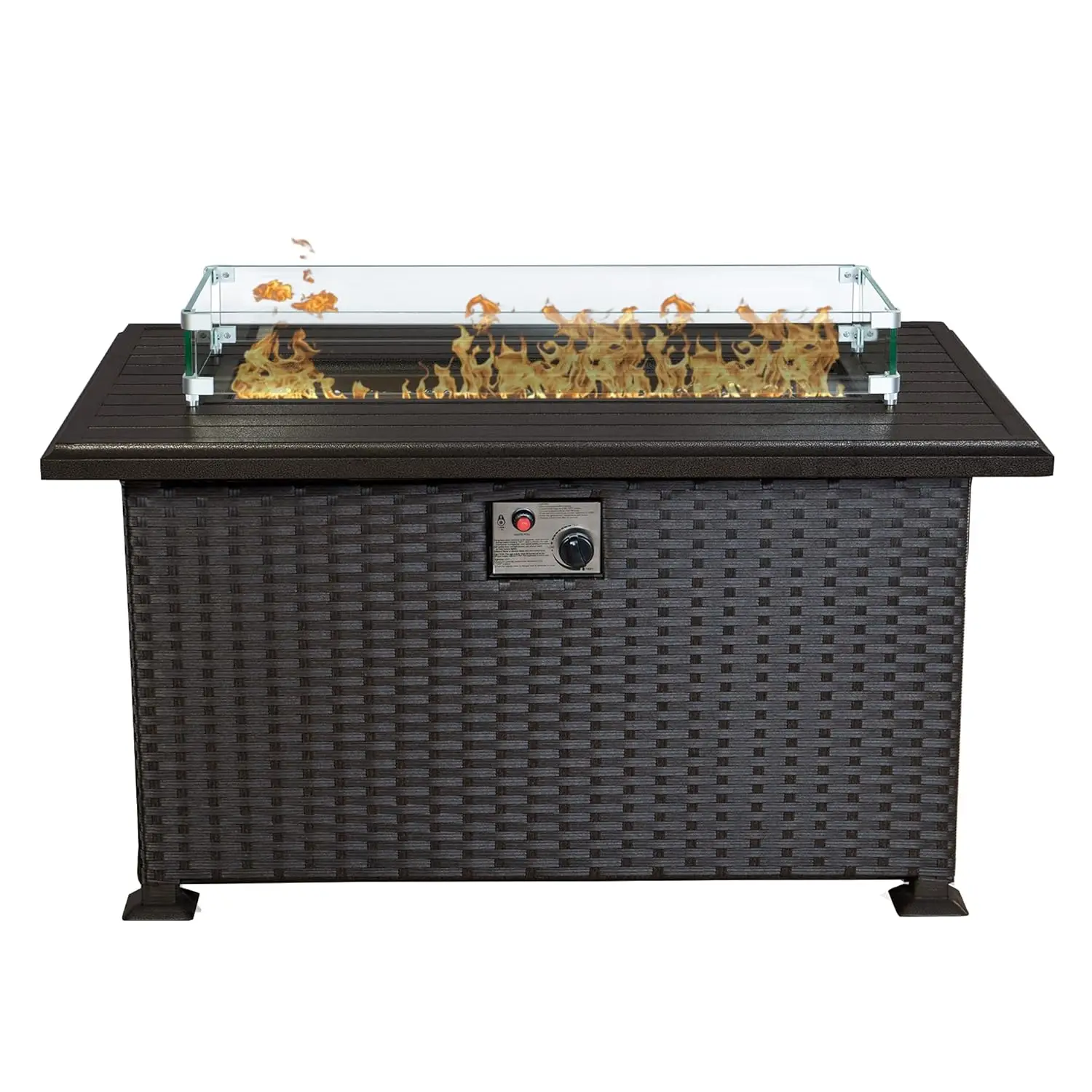 50000BTU Outdoor Propane Fire Pit Table Wicker Aluminum Top Glass Wind Guard Rocks Slide Tank Holder Patio Customized
50000BTU Outdoor Propane Fire Pit Table Wicker Aluminum Top Glass Wind Guard Rocks Slide Tank Holder Patio Customized