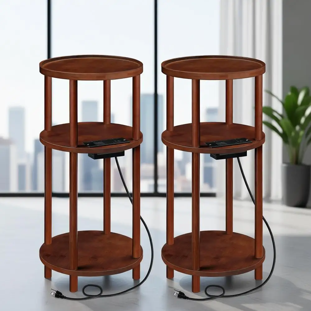 Set of 2 Small Round Side Tables with Charging Station, 3-Tier Round Bamboo End Tables, Compact Sofa Bedside Tables, Easy Assemb
Set of 2 Small Round Side Tables with Charging Station, 3-Tier Round Bamboo End Tables, Compact Sofa Bedside Tables, Easy Assemb