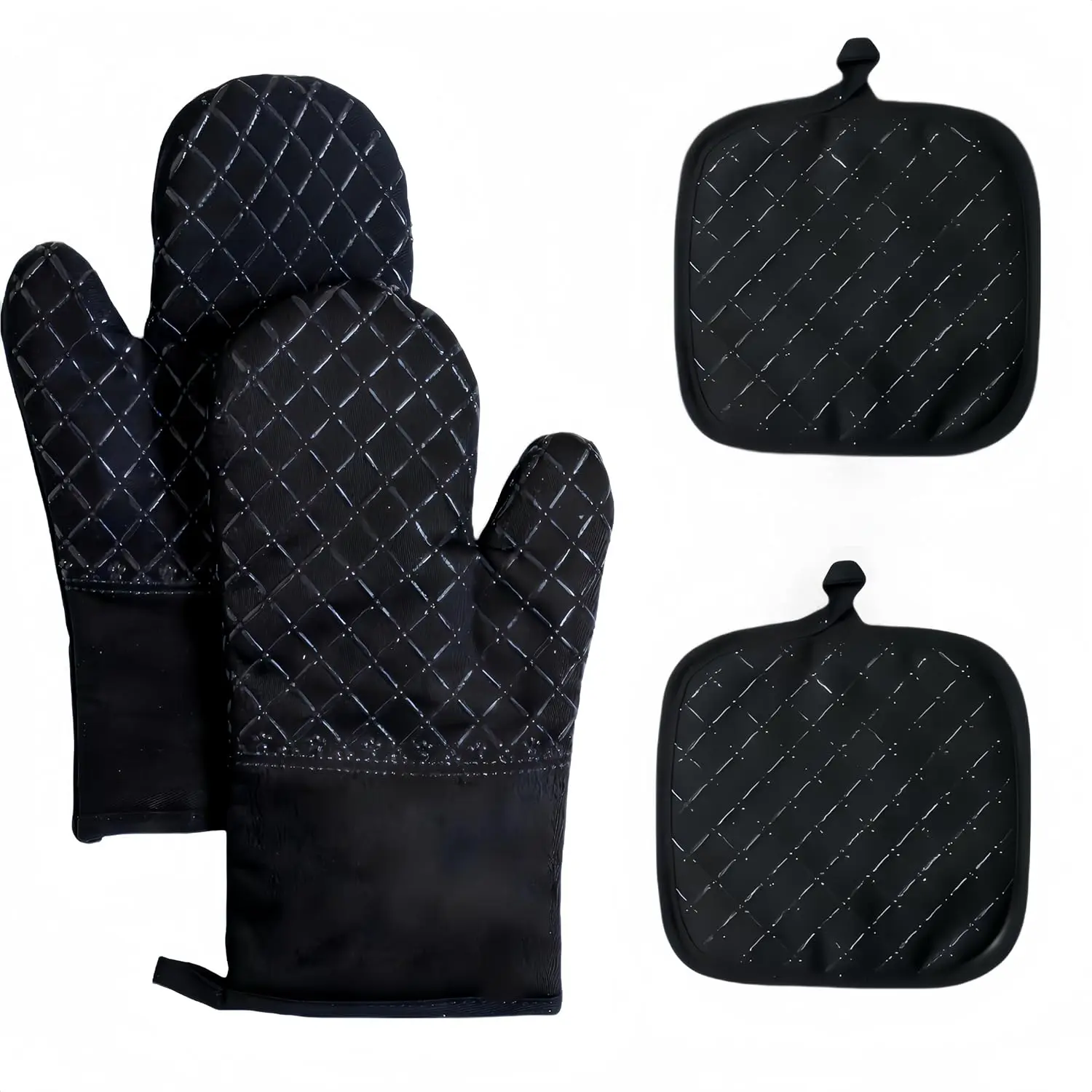 4-Piece Silicone Oven Mitts & Pot Holders Set, Heat Resistant to 500°F, Non-Slip Grip, Black
4-Piece Silicone Oven Mitts & Pot Holders Set, Heat Resistant to 500°F, Non-Slip Grip, Black