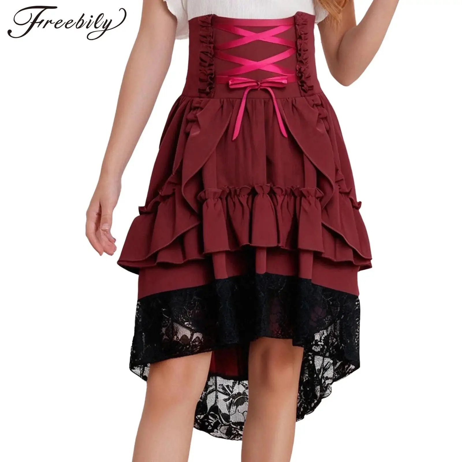 Girls Medieval Renaissance Costume Halloween Gothic Steampunk Victorian High Low Skirt High Waist Lace Up Tiered Ruffle Skirts
Girls Medieval Renaissance Costume Halloween Gothic Steampunk Victorian High Low Skirt High Waist Lace Up Tiered Ruffle Skirts