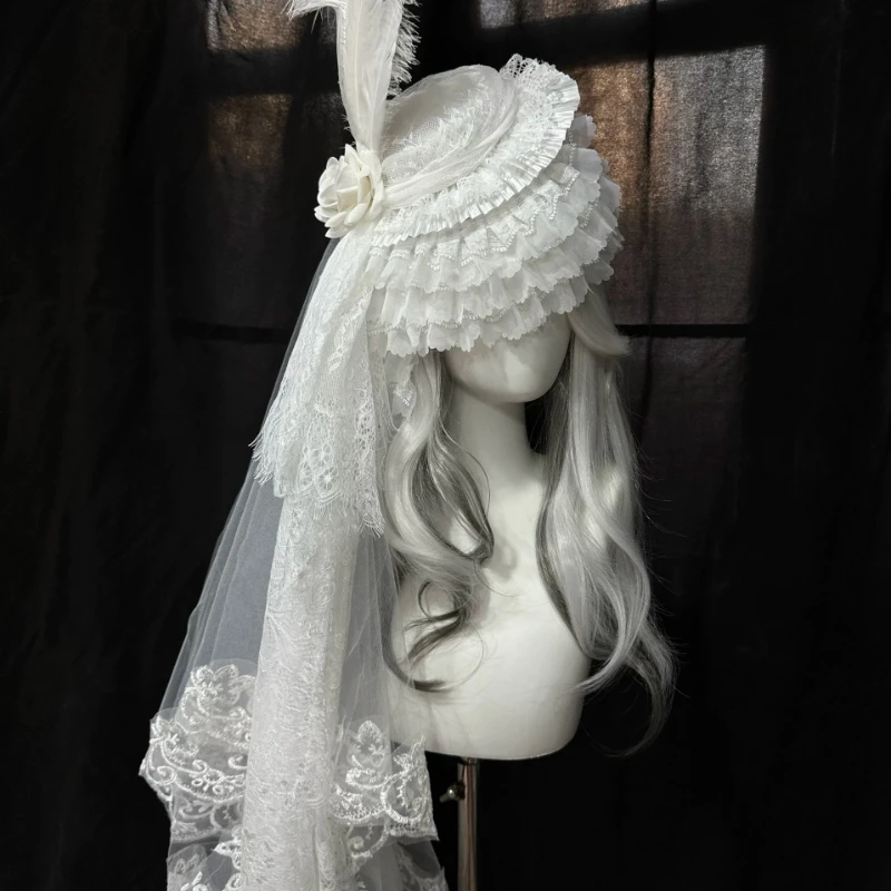 White Widow Hat Gothic Handmade Lolita Headdress Vintage Lace Wedding Bonnet for Bride Exquisite Veil Hair Clip Costume Decor
White Widow Hat Gothic Handmade Lolita Headdress Vintage Lace Wedding Bonnet for Bride Exquisite Veil Hair Clip Costume Decor