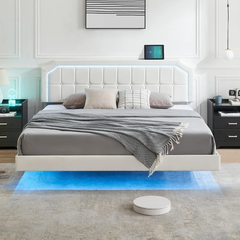 Плавающая рама для кровати, со светодиодной RGB-подсветкой, металлическая рама для кровати с мягкой платформой и регулируемым изголовьем, белая
Плавающая рама для кровати, со светодиодной RGB-подсветкой, металлическая рама для кровати с мягкой платформой и регулируемым изголовьем, белая