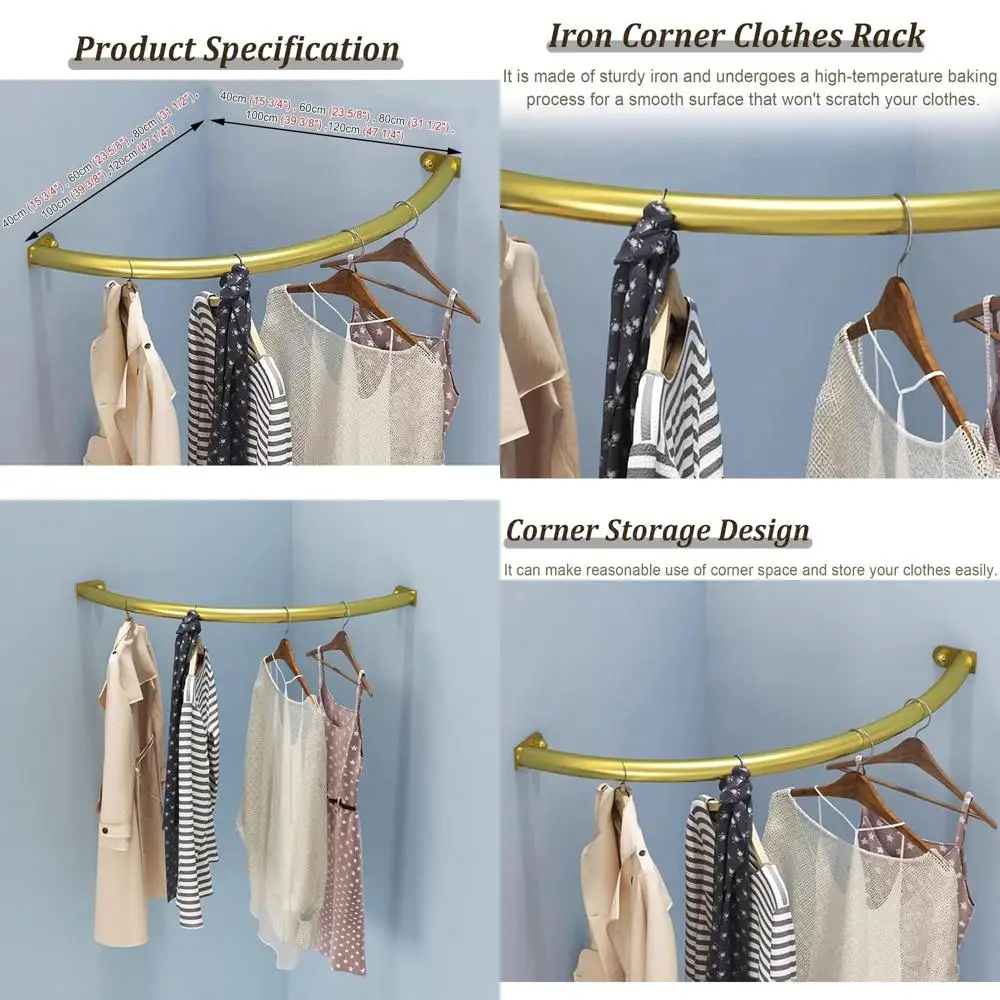 Curved Metal Hanging Rod for Closets, 100x100 cm, Gold Finish - Ideal for Wardrobes, Clothing Stores, and Hotel Cloakrooms
Curved Metal Hanging Rod for Closets, 100x100 cm, Gold Finish - Ideal for Wardrobes, Clothing Stores, and Hotel Cloakrooms