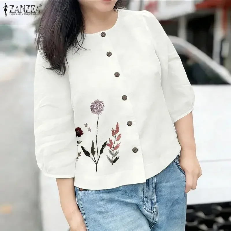 Летняя блузка ZANZEA с принтом, модная женская рубашка с рукавом 3/4, на пуговицах, повседневная туника, топ оверсайз, элегантная свободная уличная одежда, блузы
Летняя блузка ZANZEA с принтом, модная женская рубашка с рукавом 3/4, на пуговицах, повседневная туника, топ оверсайз, элегантная свободная уличная одежда, блузы