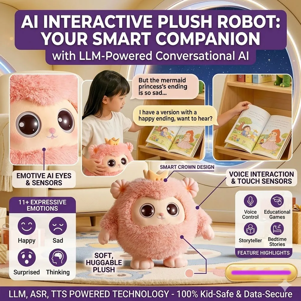 AI Plush Robot Toy,LLM Conversational Voice Control,Smart Companion Talking Stuffed Animal 100+ Emotions Birthday Gift for Kids
AI Plush Robot Toy,LLM Conversational Voice Control,Smart Companion Talking Stuffed Animal 100+ Emotions Birthday Gift for Kids