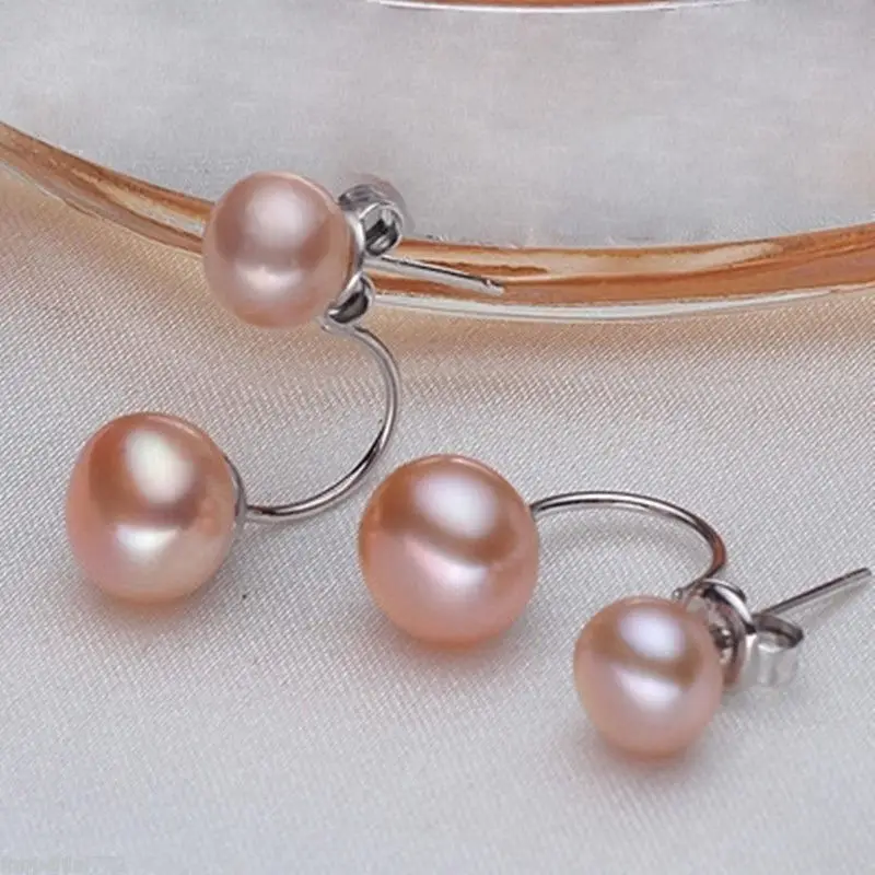 Fashion Women's Stud Earrings Silver Double Pink Freshwater Pearl
Fashion Women's Stud Earrings Silver Double Pink Freshwater Pearl