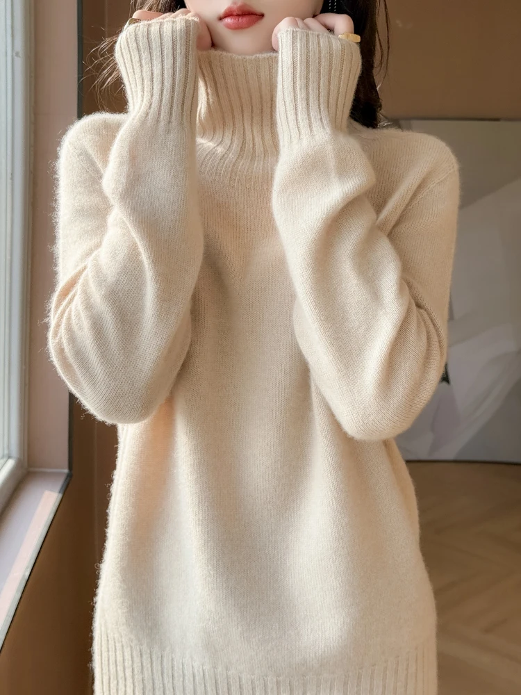 Autumn Winter Women's Turtleneck Pullover 100% Merino Wool Knitwear Soft Warm Grace Casual Sweater Solid Color Basics Clothing
Autumn Winter Women's Turtleneck Pullover 100% Merino Wool Knitwear Soft Warm Grace Casual Sweater Solid Color Basics Clothing