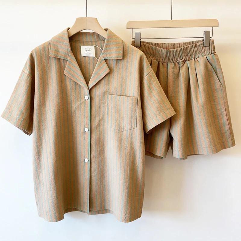 Japan Style Sleepwear for Women in Summer High-End Striped Short Sleeved Shorts Dormitory Student Home Suit Outerwear Set
Japan Style Sleepwear for Women in Summer High-End Striped Short Sleeved Shorts Dormitory Student Home Suit Outerwear Set