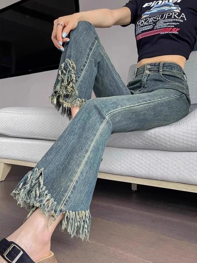 Flared Denim Pants Women High Waist Fringe Detail Slim Fit Ankle Drag Jeans for Petite Spring Style
Flared Denim Pants Women High Waist Fringe Detail Slim Fit Ankle Drag Jeans for Petite Spring Style