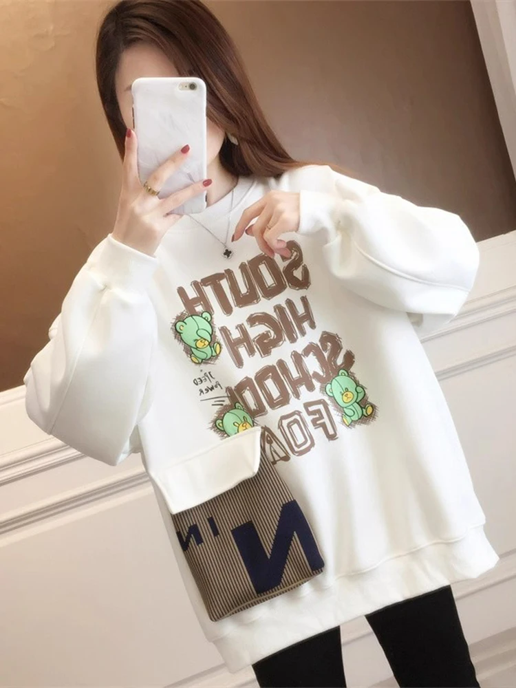 Утепленная флисовая толстовка для женщин: модный топ, прикрывающий ягодицы, с круглым вырезом, длинными рукавами, в корейском стиле, стандартной длины, для повседневной носки
Утепленная флисовая толстовка для женщин: модный топ, прикрывающий ягодицы, с круглым вырезом, длинными рукавами, в корейском стиле, стандартной длины, для повседневной носки