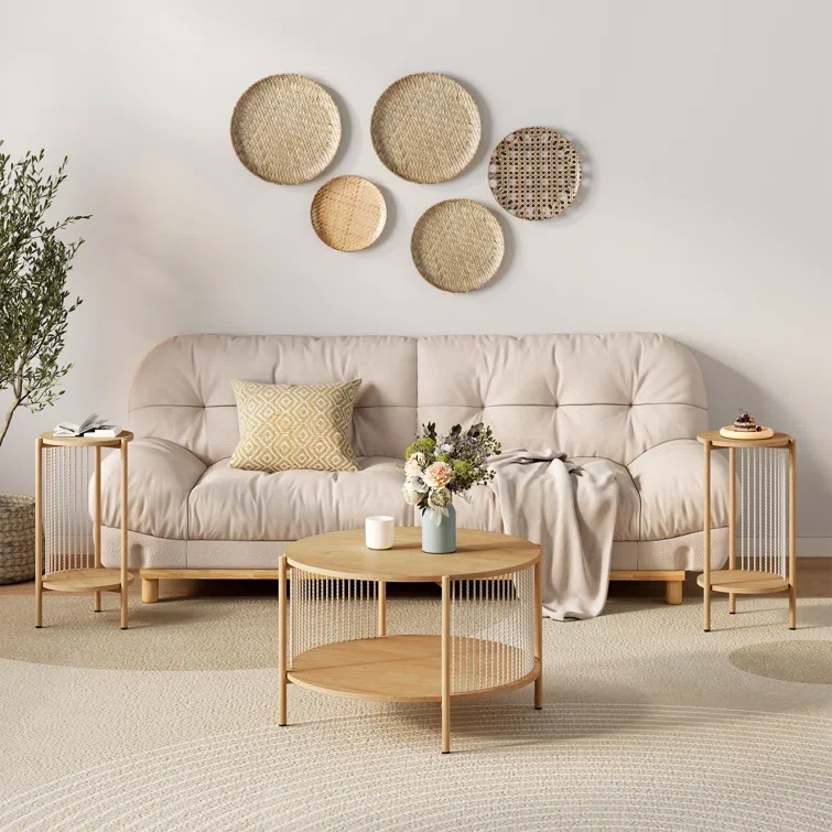 !@Combohome Round Wooden Melamine Rattan Coffee Table and Two End Tables Boho Natural Fiber Rope Coffee Table Set
!@Combohome Round Wooden Melamine Rattan Coffee Table and Two End Tables Boho Natural Fiber Rope Coffee Table Set
