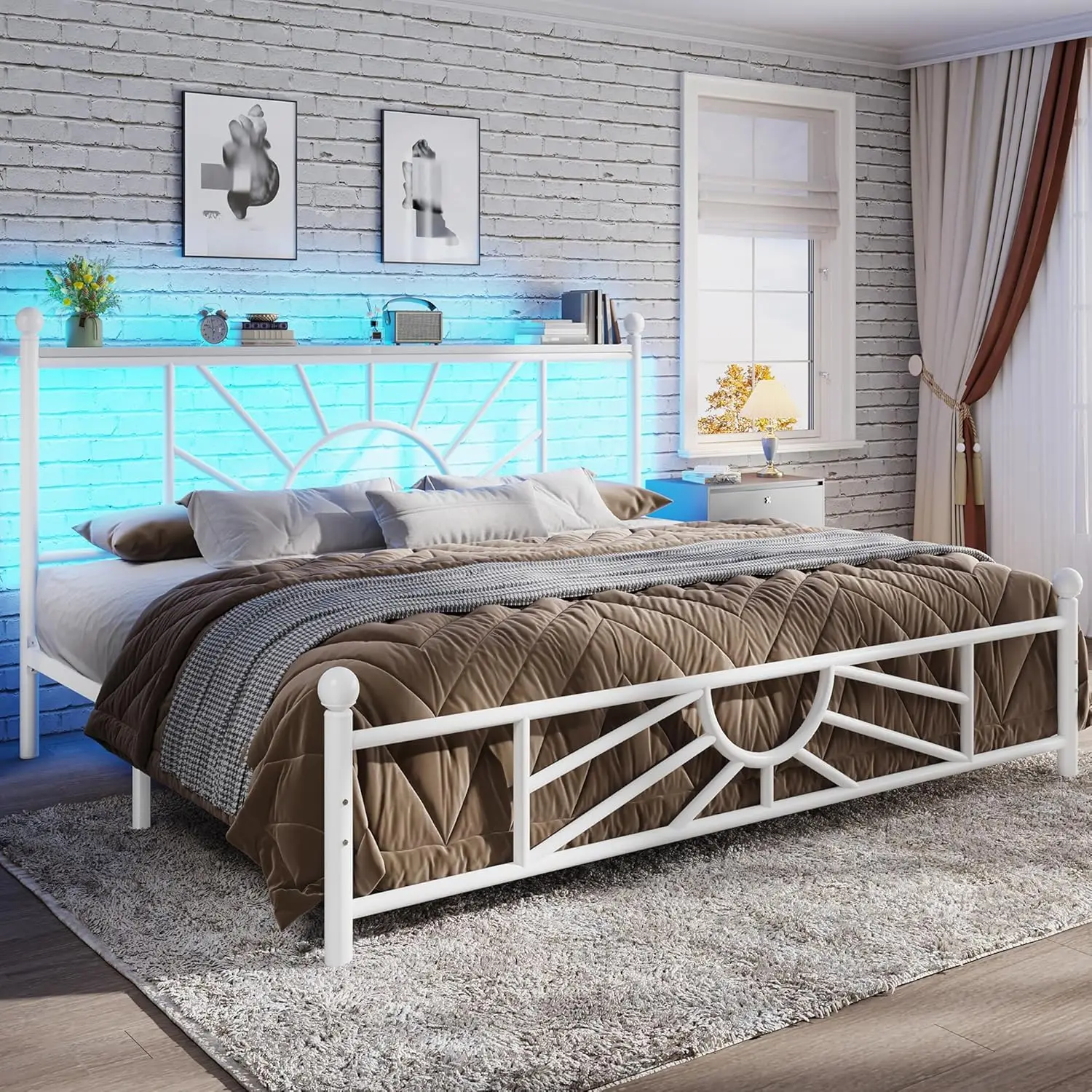 King Size Metal Platform Bed Frame with LED Headboard & Storage, Noise-Free Assembly, Customized
King Size Metal Platform Bed Frame with LED Headboard & Storage, Noise-Free Assembly, Customized