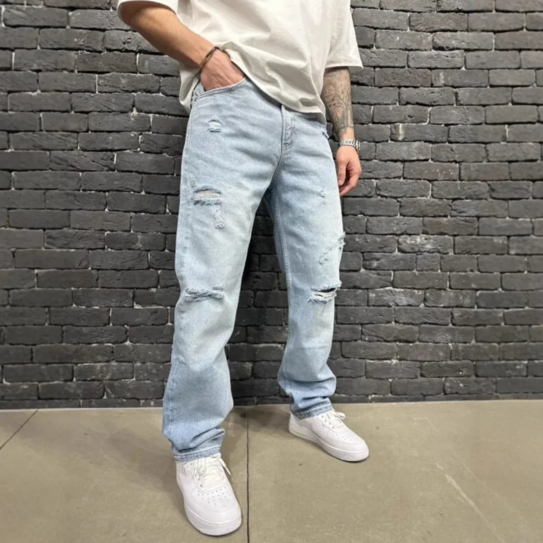 LIBIELIY Four Seasons Men's Loose Hole Patched Washed Light Blue Straight Jean Pants Casual Trendy Wide Leg Denim Trousers Male
LIBIELIY Four Seasons Men's Loose Hole Patched Washed Light Blue Straight Jean Pants Casual Trendy Wide Leg Denim Trousers Male