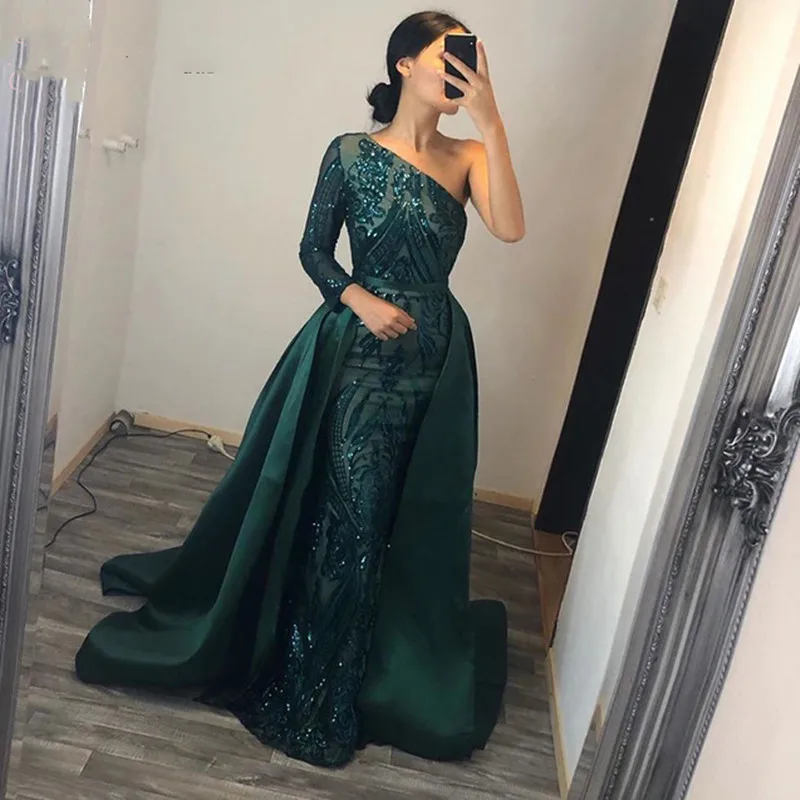 Elegant Green Mermaid Evening Dress 2023 Sexy One shoulder with Detachable Train Sequin Lace Prom Party Gowns For Woman
Elegant Green Mermaid Evening Dress 2023 Sexy One shoulder with Detachable Train Sequin Lace Prom Party Gowns For Woman