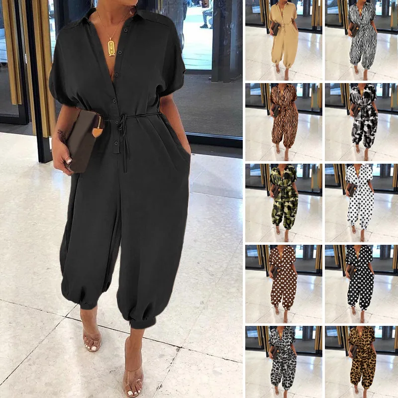 2020 New plus Size Women's Romper Leopard Print Casual Pants Button Short Sleeve Loose Fit High Waist Cotton Spring Summer
2020 New plus Size Women's Romper Leopard Print Casual Pants Button Short Sleeve Loose Fit High Waist Cotton Spring Summer