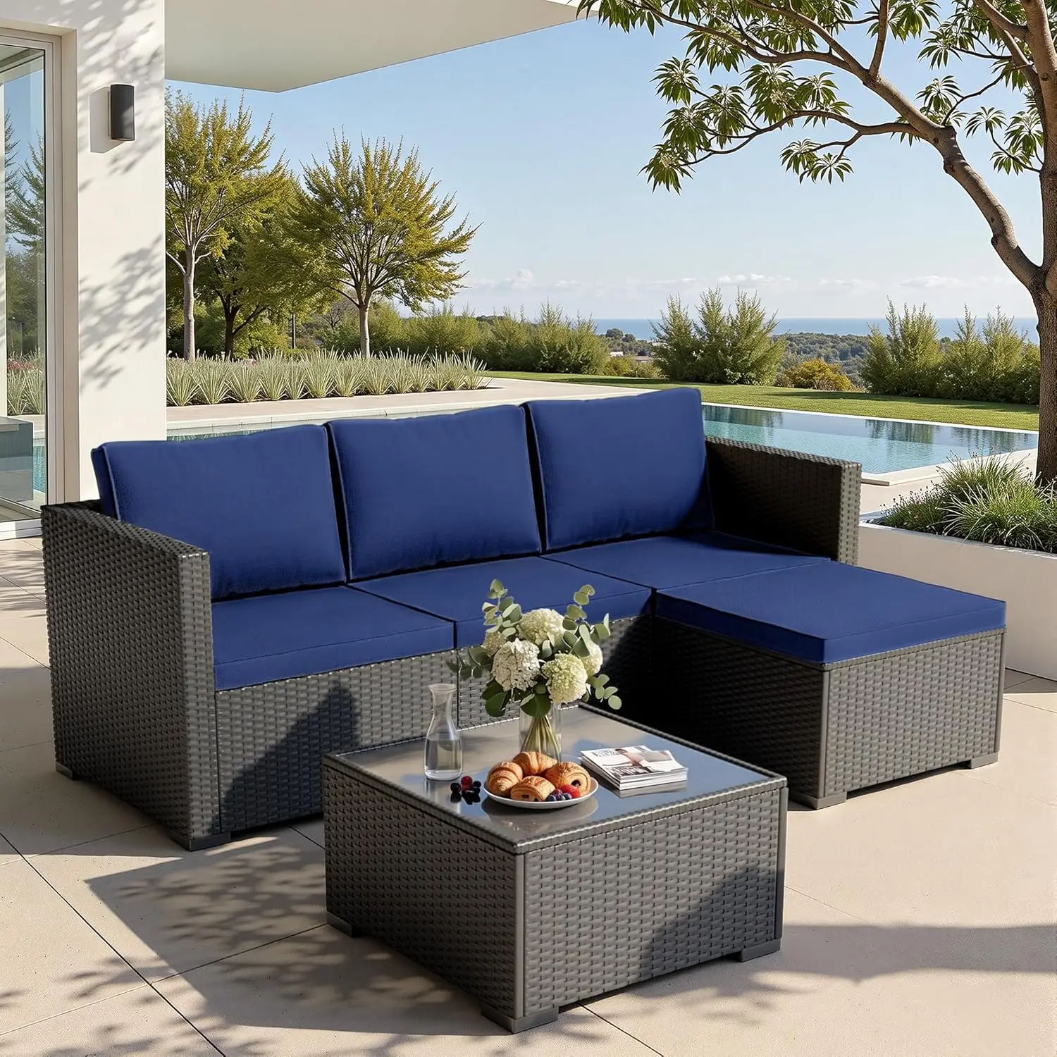 5pc All-Weather Wicker Sectional Sofa Set Wide Armrest Outdoor Garden Patio Poolside, Customized
5pc All-Weather Wicker Sectional Sofa Set Wide Armrest Outdoor Garden Patio Poolside, Customized